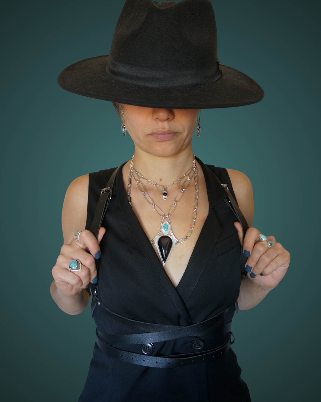Cascade - Collier d'exception turquoise, obsidienne oeil céleste & spinelle noir