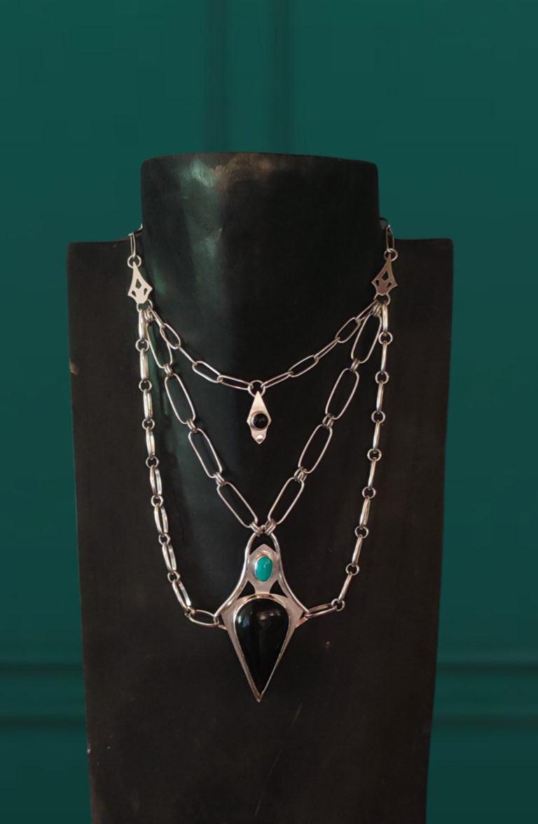Cascade - Exceptional turquoise, celestial eye obsidian &amp; black spinel necklace